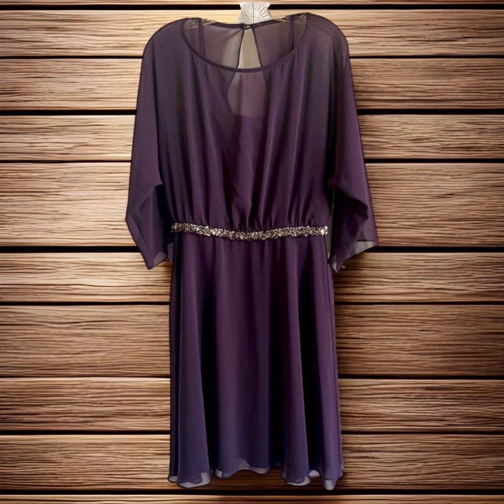 Joseph Ribkoff Amethyst Embellished Chiffon Layered A-Line Dress - Picture 4 of 13